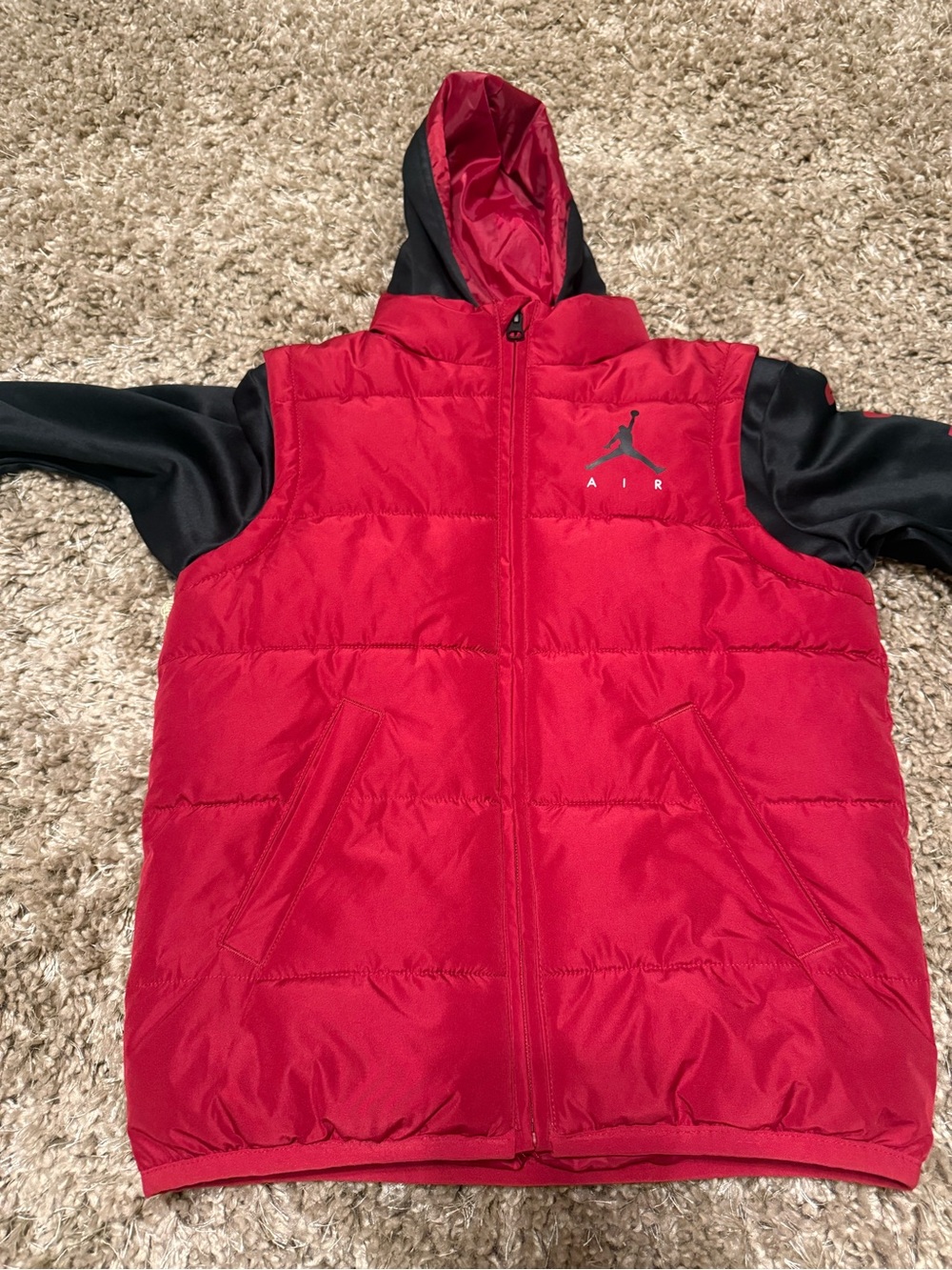 🤙Jordan Red and Black Kids Puffer Vest with Hood